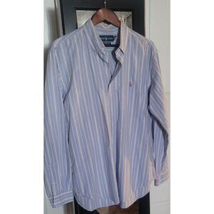 Ralph Lauren Men's Blue Striped Casual Shirt Short Sleeve Size XL Classic Fit